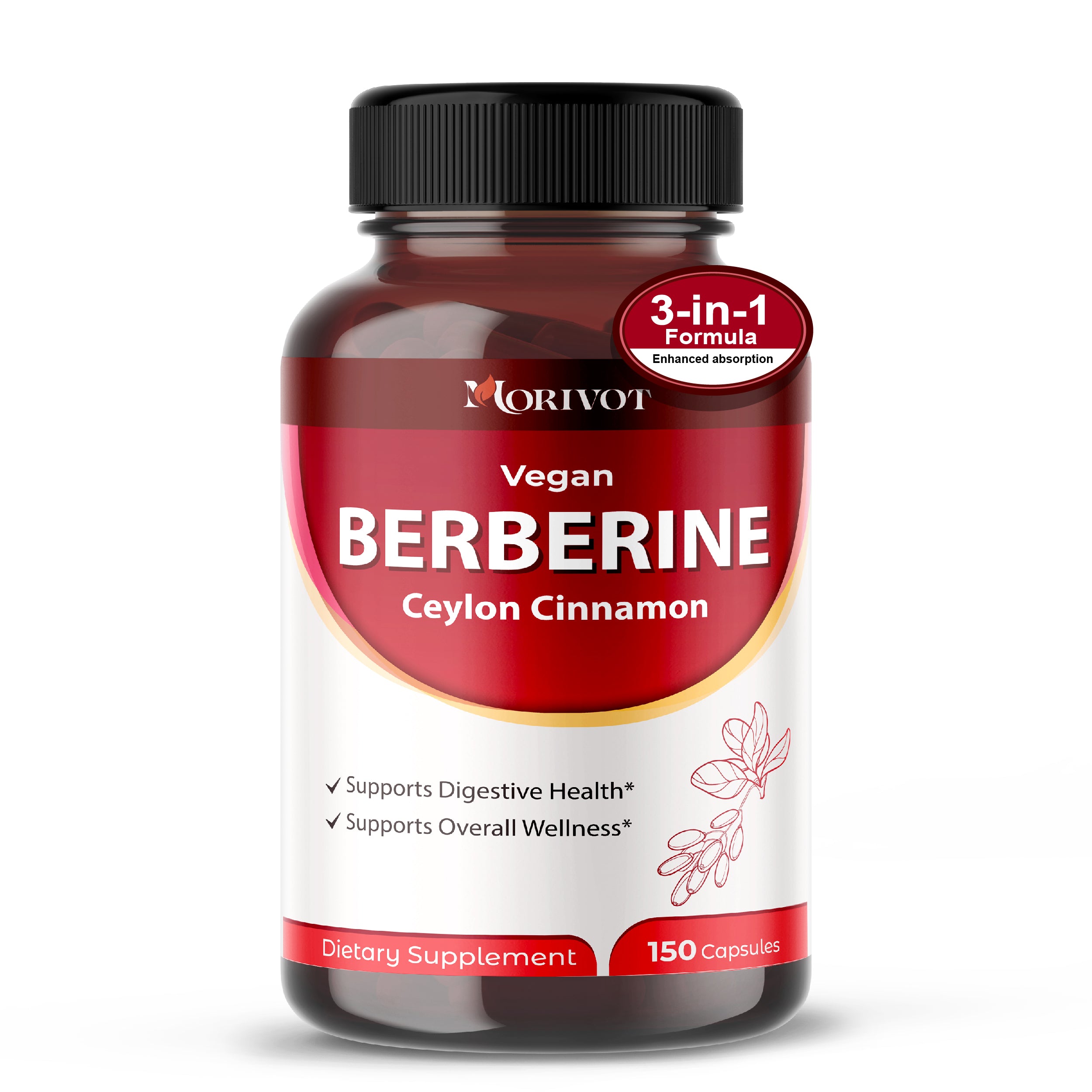 MORIVOT Berberine HCl Supplement - 150 Capsules