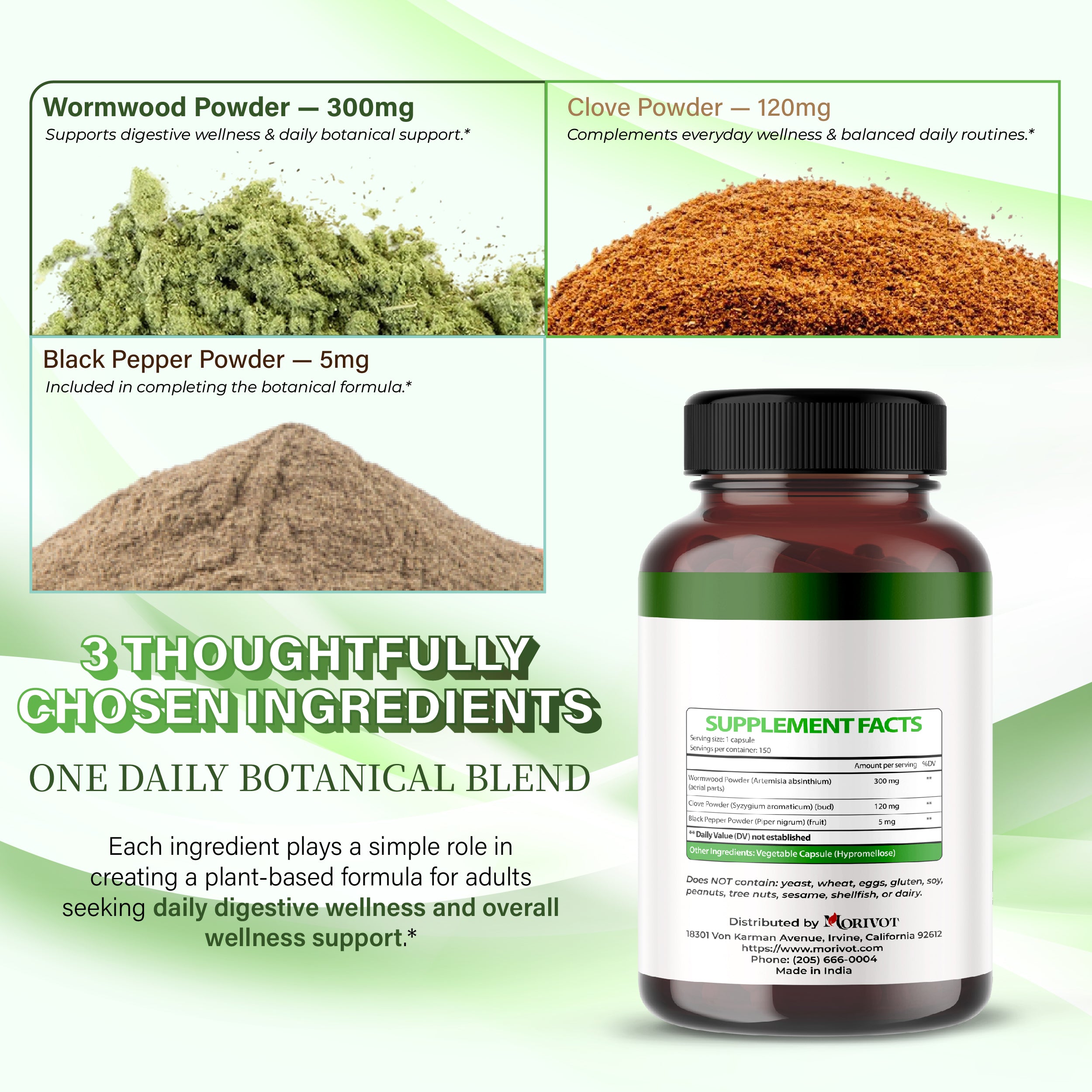 MORIVOT Wormwood Supplement - 150 Capsules
