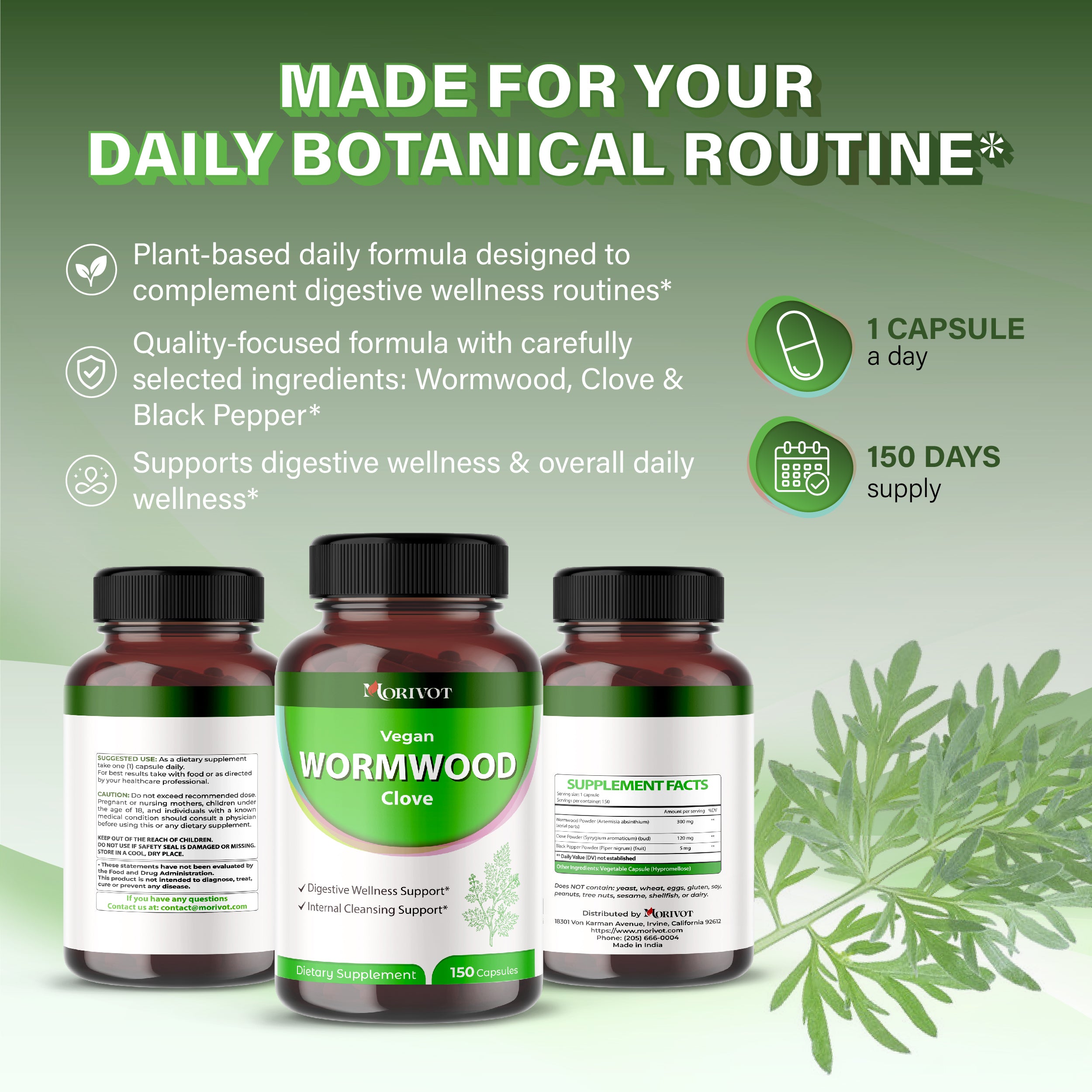MORIVOT Wormwood Supplement - 150 Capsules