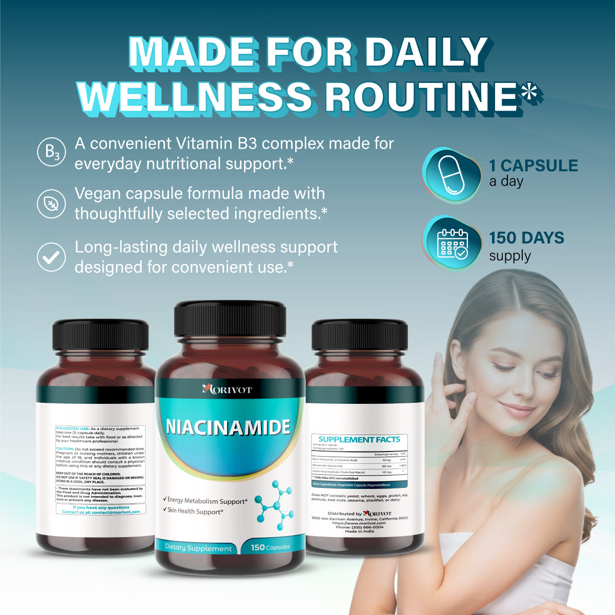 MORIVOT Niacinamide Supplement - 150 Capsules