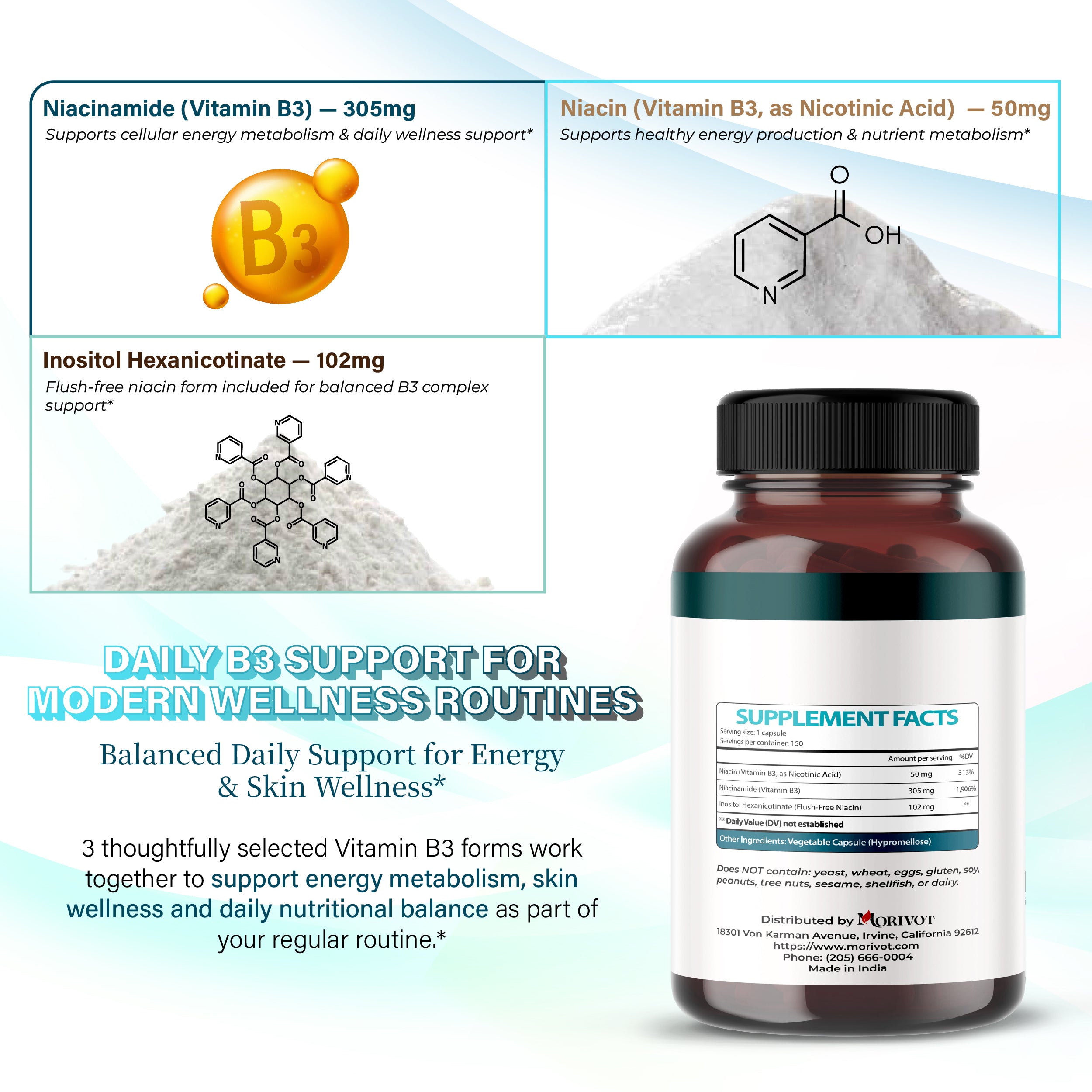 MORIVOT Niacinamide Supplement - 150 Capsules