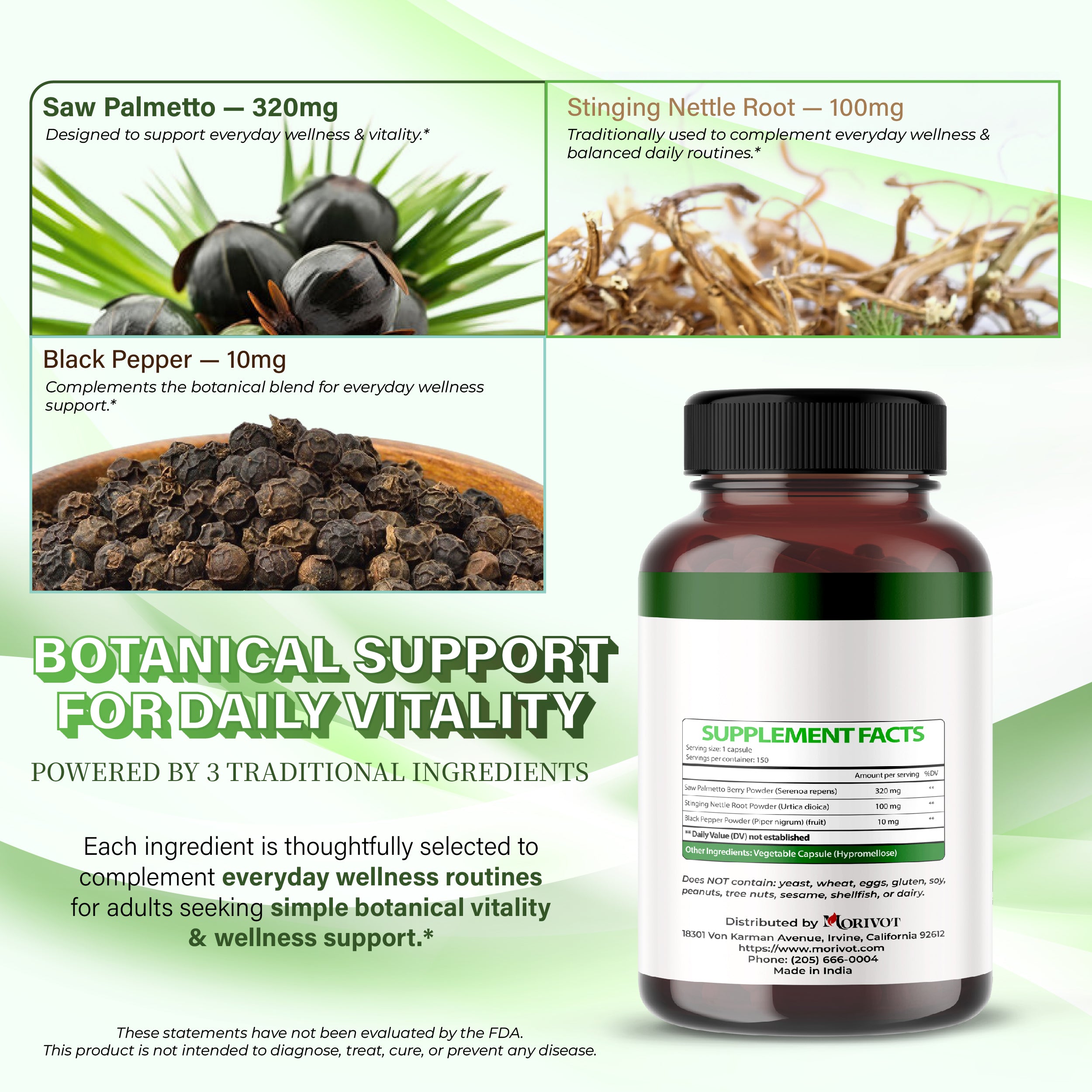 MORIVOT Saw Palmetto Supplement - 150 Capsules