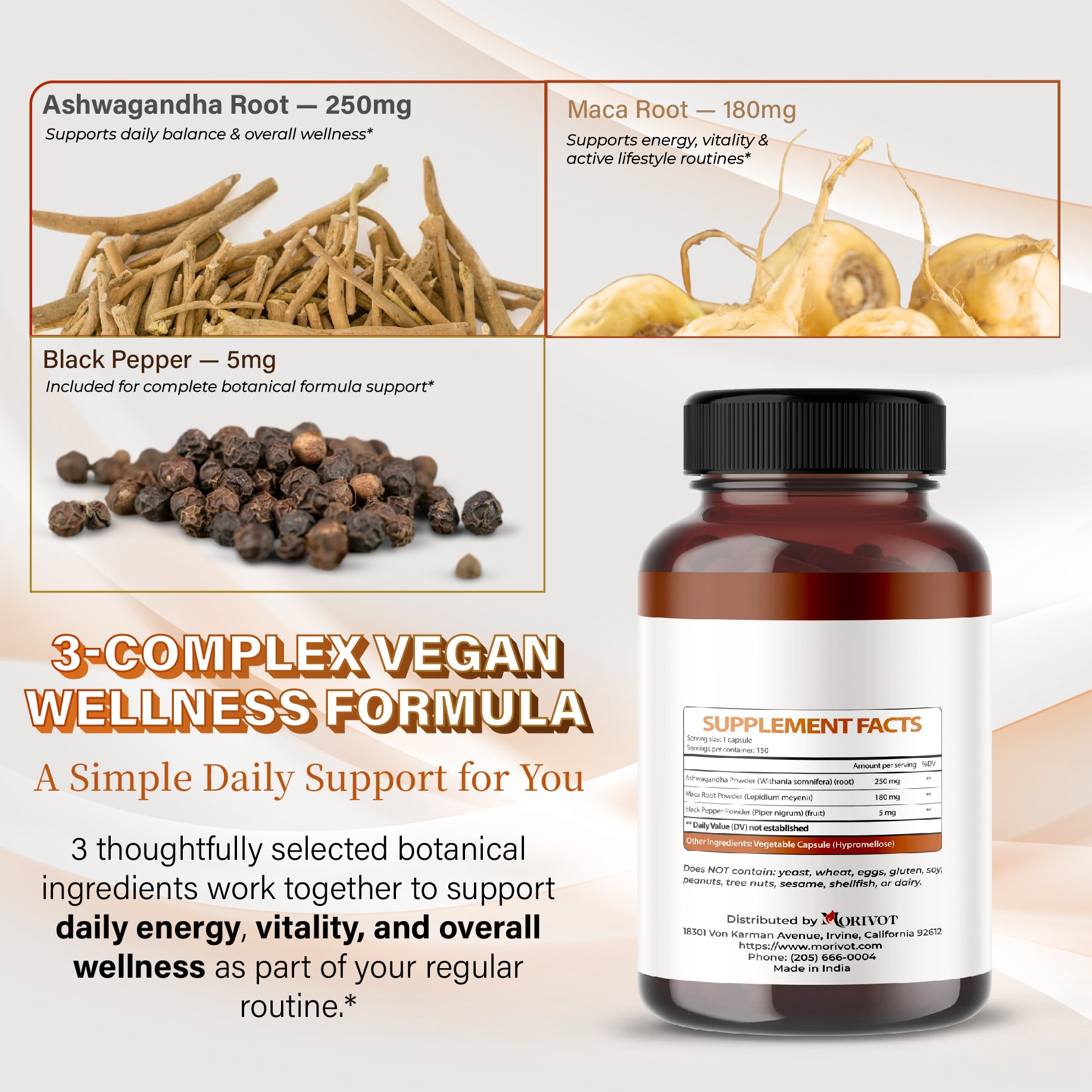 MORIVOT Ashwagandha Supplement - 150 Capsules