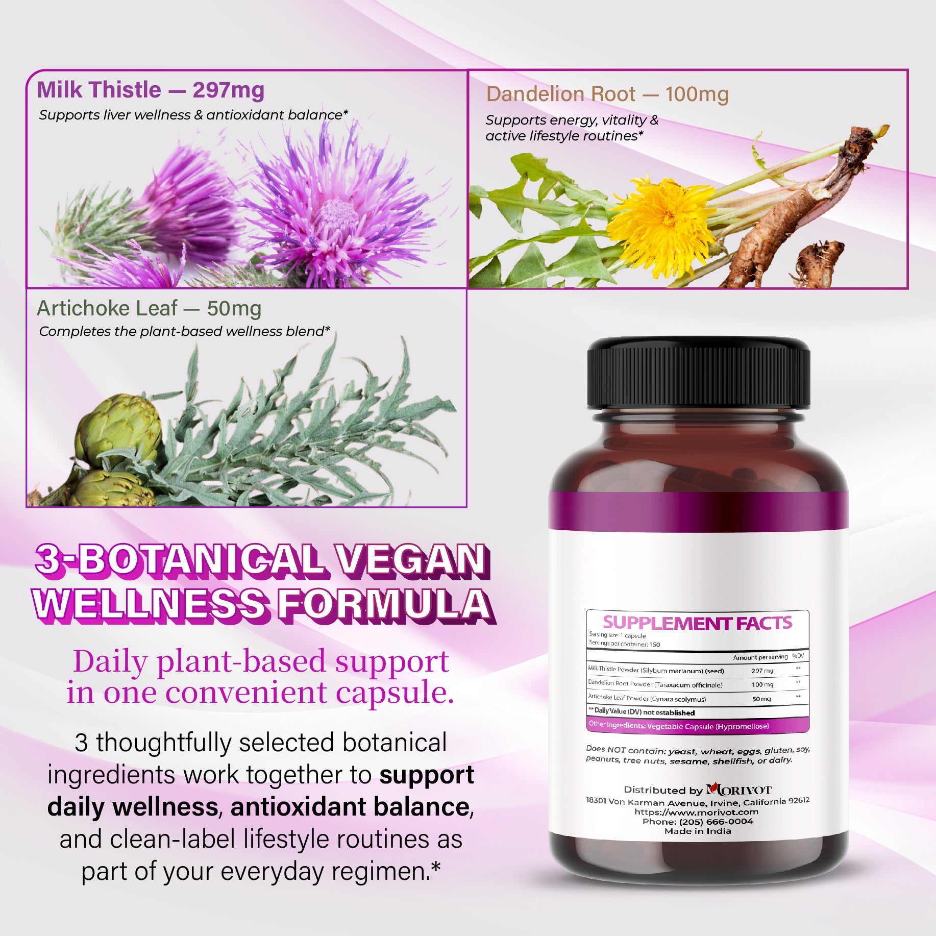 MORIVOT Milk Thistle Supplement - 150 Capsules