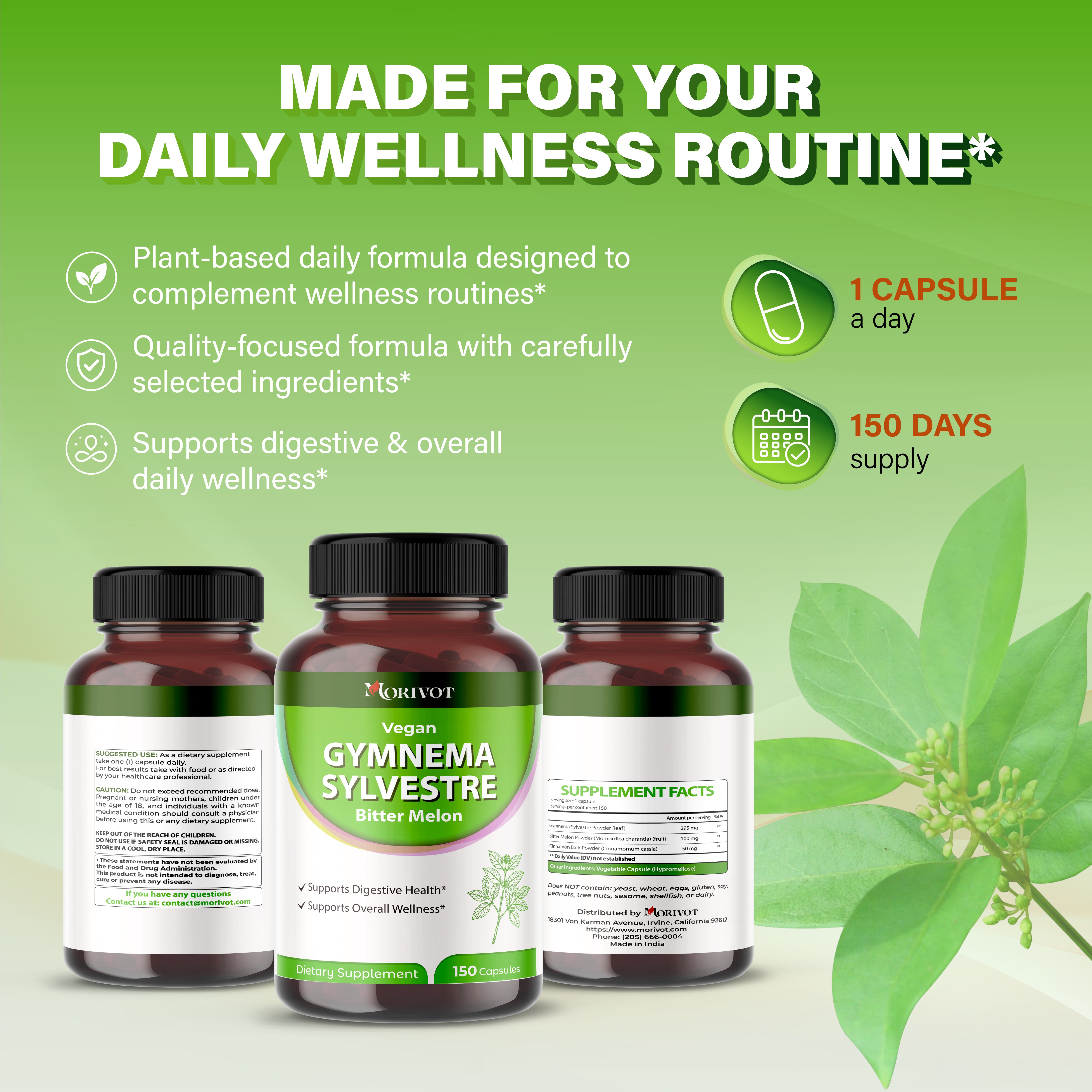 MORIVOT Gymnema Sylvestre Supplement - 150 Capsules