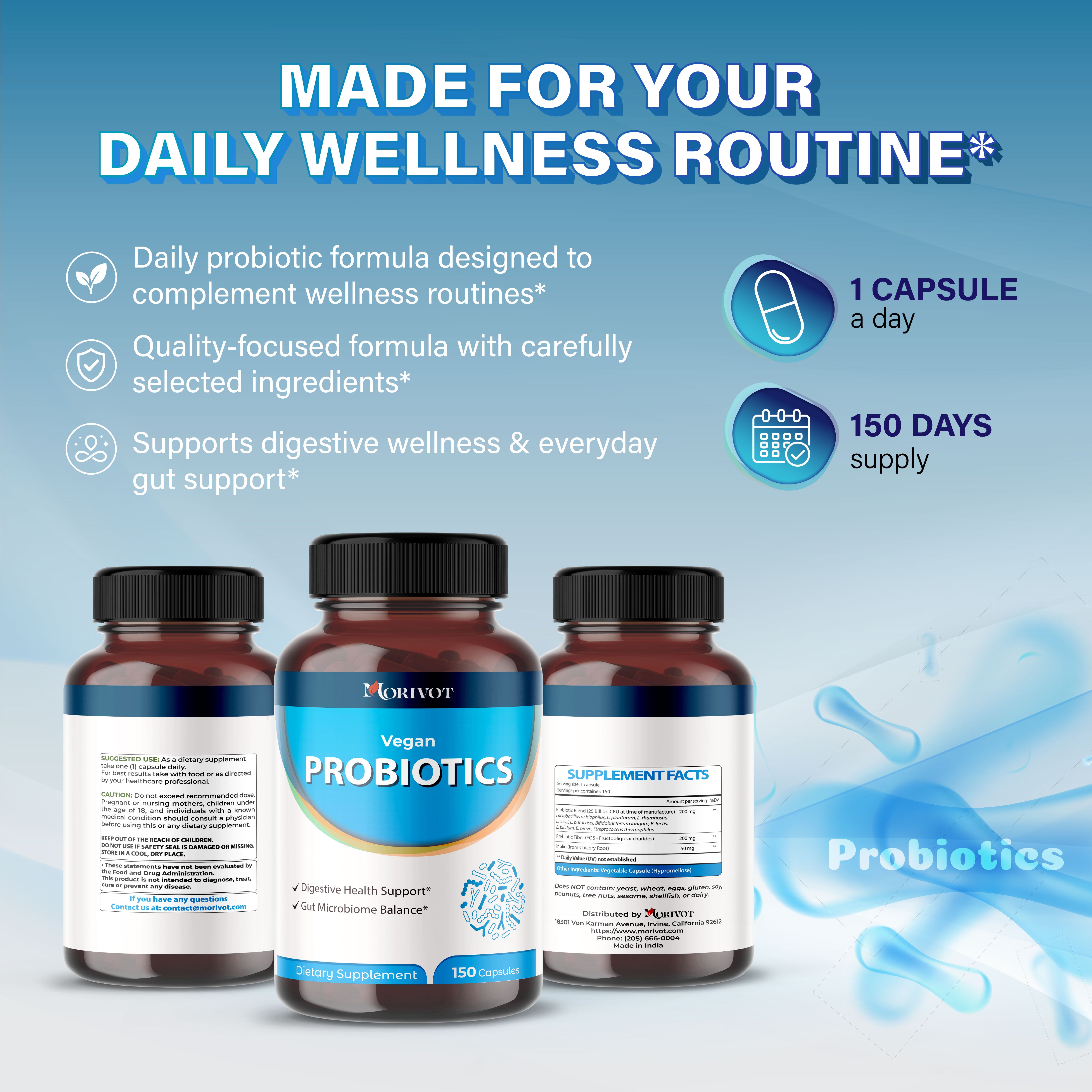 MORIVOT Vegan Probiotics Supplement - 150 Capsules