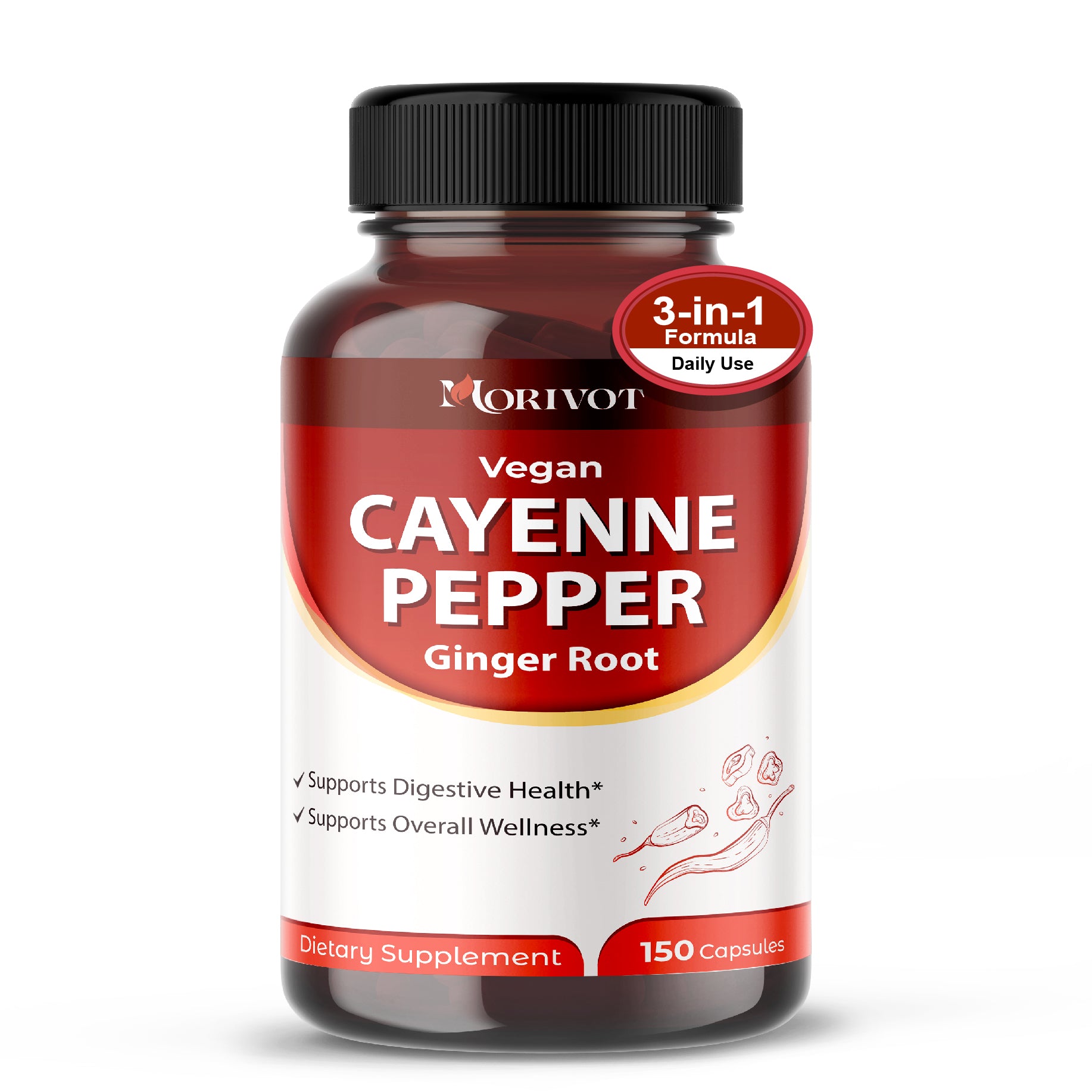 MORIVOT Cayenne Pepper Supplement - 150 Capsules