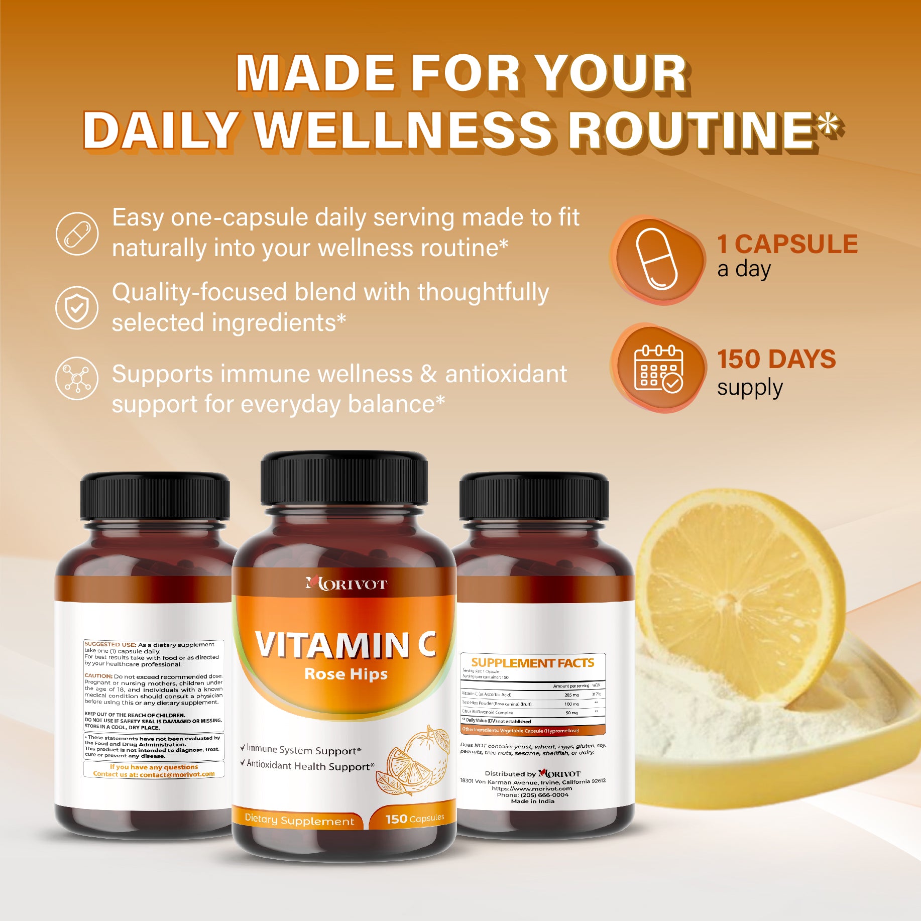 MORIVOT Vitamin C Supplement - 150 Capsules