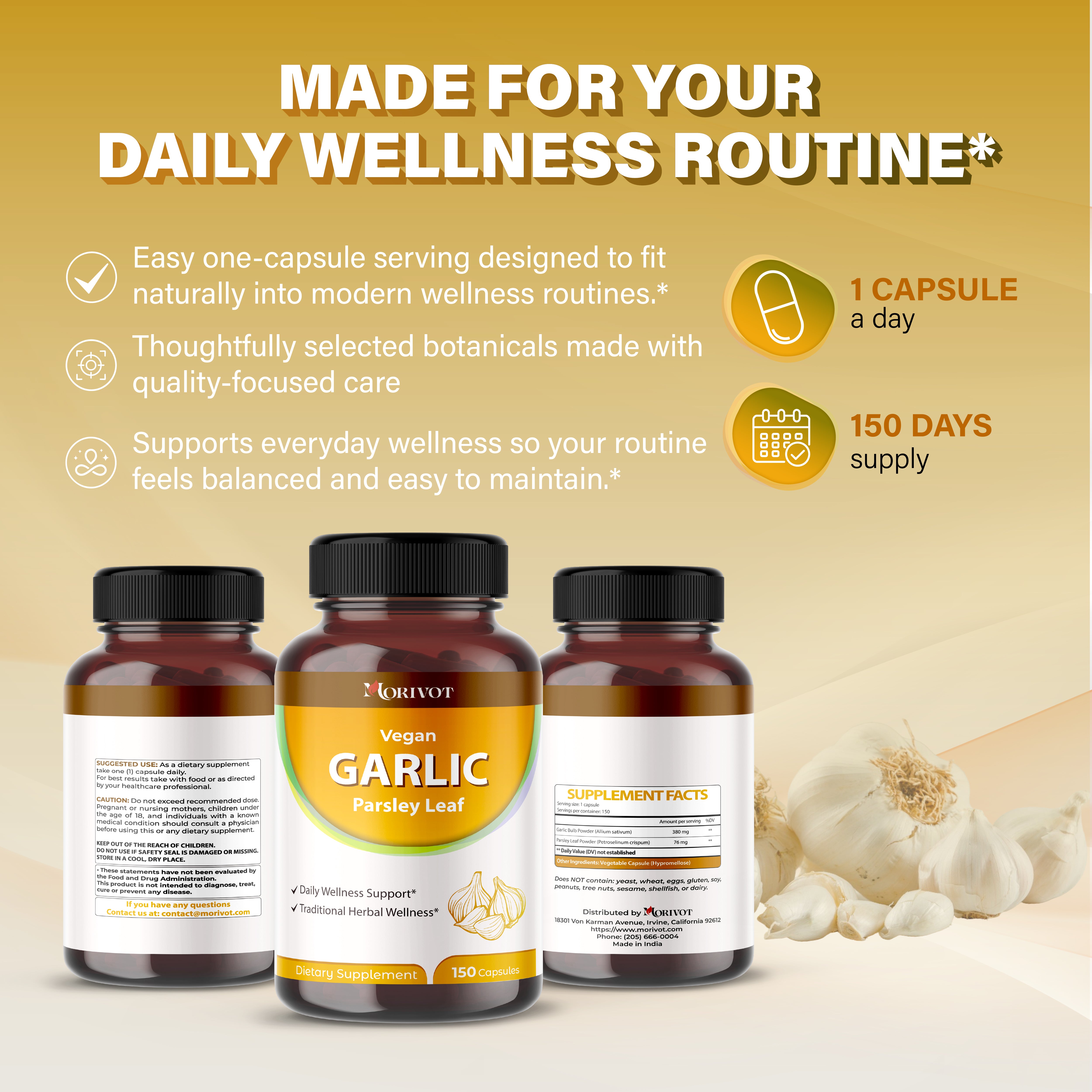 MORIVOT Vegan Garlic Formula - 150 Capsules